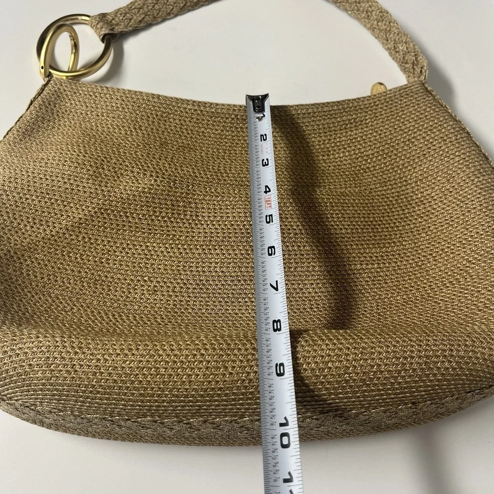 Eric Javits New York Tan Woven Zipper Top Bronze Link‎ Boho Bag Vintage